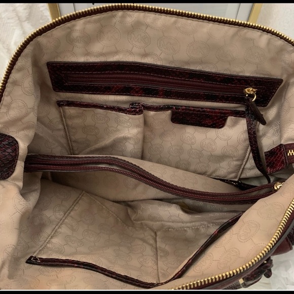 Michael Kors Riley Burgundy Python Snake Satchel - Picture 6 of 14